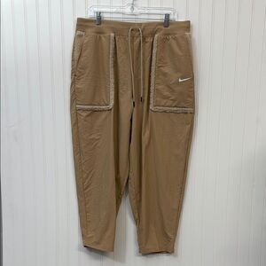 NWT Nike Tan Brown Faux Fur Trimmed Athleisure Pants Loose Fit High Rise